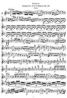 Partition de violon, violon Sonata No.5, Spring, F major