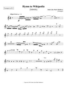 Partition trompette 2 (en D), Hymn to Wikipedia, D major, Matthews, John-Luke Mark