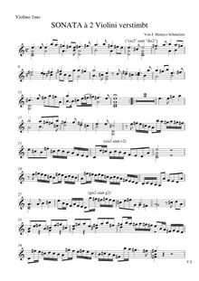 Partition violon 1, Sonata à 2 Violini verstimbt, Schmelzer, Johann Heinrich