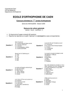 QCM de culture générale 2006 Ecole d Ortophonie de Caen Université de Caen Basse-Normandie