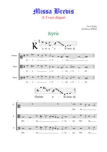 Partition complète (ancient clefs), Missa Brevis a 3 voci e organo