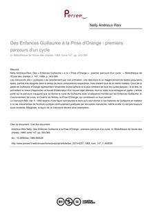 Des Enfances Guillaume à la Prise d Orange : premiers parcours d un cycle - article ; n°1 ; vol.147, pg 343-369