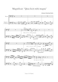 Partition Quia Fecit Mihi Magna (basse), Magnificat, D major, Bach, Johann Sebastian