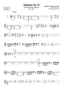 Partition cor 3/4 (E♭ basso), Symphony No.19, E♭ major, Mozart, Wolfgang Amadeus