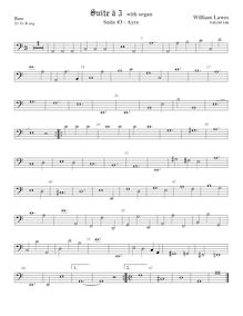Partition viole de basse,  No.3 pour 3 violes de gambe et orgue par William Lawes