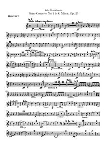 Partition cor 1 (D), 1 (F), 2 (D), 2 (F), Piano Concerto No 1 en G Minor