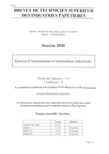 Automatismes et informatique industrielle 2001 BTS Industries papetières