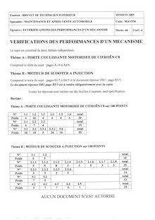 Vérification des performances d un mécanisme 2005 BTS Maintenance et après-vente automobile
