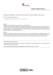 Expérimentation, science économique et théorie des jeux : Nunc est bibendum . - article ; n°3 ; vol.46, pg 951-960
