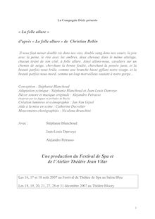 Une production du Festival de Spa et de l Atelier Théâtre Jean Vilar