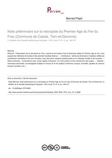Note préliminaire sur la nécropole du Premier Age du Fer du Frau (Commune de Cazals, Tarn-et-Garonne) - article ; n°5 ; vol.72, pg 149-157