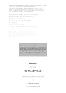 Mémoires du prince de Talleyrand, Volume I (of V) par Talleyrand