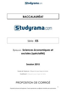 Corrigé BAC ES 2015 Sciences Economique et Sociales Spécialité
