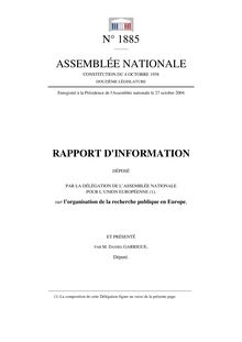 Rapport d information déposé par la Délégation de l Assemblée nationale pour l Union européenne sur l organisation de la recherche publique en Europe