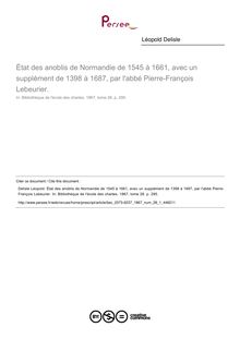 État des anoblis de Normandie de 1545 à 1661, avec un supplément de 1398 à 1687, par l abbé Pierre-François Lebeurier.  ; n°1 ; vol.28, pg 295-295