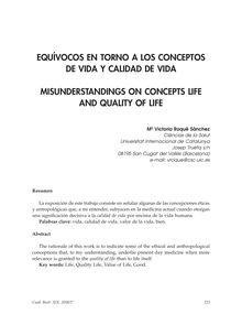 Equívocos en Torno a los Conceptos de Vida y Calidad de Vida (Misunderstandings on Concepts Life and Quality of Life)