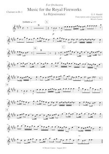 Partition clarinette 1 (B♭), Music pour pour Royal Fireworks, Fireworks Music