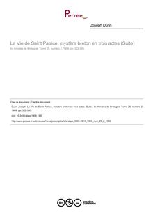 La Vie de Saint Patrice, mystère breton en trois actes (Suite) - article ; n°2 ; vol.25, pg 322-345
