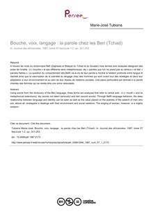 Bouche, voix, langage : la parole chez les Beri (Tchad) - article ; n°1 ; vol.57, pg 241-253