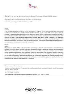 Relations entre les conservations d ensembles d éléments discrets et celles de quantités continues - article ; n°1 ; vol.75, pg 23-60