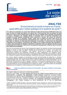 Environnement et santé humaine en France : quels défis pour l action publique.