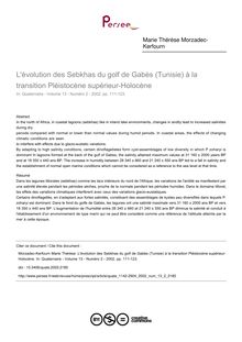 L évolution des Sebkhas du golf de Gabès (Tunisie) à la transition Pléistocène supérieur-Holocène - article ; n°2 ; vol.13, pg 111-123