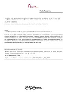 Juges, lieutenants de police et bourgeois à Paris aux XVIIe et XVIIIe siècles - article ; n°5 ; vol.45, pg 1189-1215