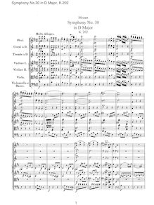 Partition complète, Symphony No.30, D major, Mozart, Wolfgang Amadeus