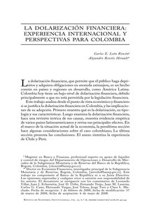 La dolarización financiera: experiencia internacional y perspectivas para Colombia (Financial Dollarization: International Experience and Colombia Perspectives)