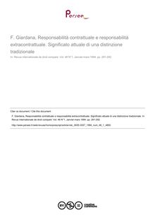 F. Giardana, Responsabilità contrattuale e responsabilità extracontrattuale. Significato attuale di una distinzione tradizionale - note biblio ; n°1 ; vol.46, pg 291-292