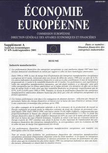 ÉCONOMIE EUROPÉENNE. Supplément A Analyses économiques N° 8/9-Août/septembre 2001
