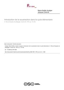 Introduction de la soustraction dans le cycle élémentaire - article ; n°1 ; vol.45, pg 173-182
