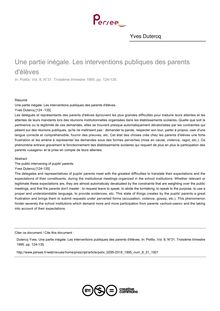 Une partie inégale. Les interventions publiques des parents d élèves - article ; n°31 ; vol.8, pg 124-135