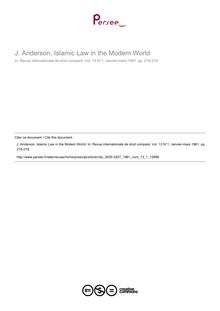 J. Anderson, Islamic Law in the Modem World - note biblio ; n°1 ; vol.13, pg 218-219