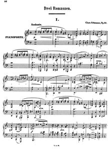 Partition , Andante, 3 Romances, Op.21, Drei Romanzen, Op.21, Schumann, Clara