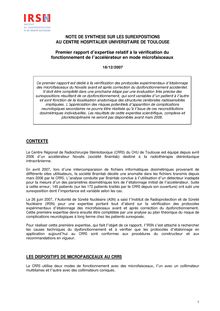 Note de synthèse sur les surexpositions au centre hospitalier universitaire de Toulouse - Premier rapport d expertise relatif à la vérification du fonctionnement de l accélérateur en mode microfaisceaux