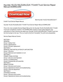 Hyundai 15L(G)_18L(G)20L(G)A-7 Forklift Truck Service Repair Manual DOWNLOAD