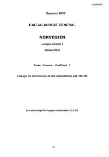 Norvégien LV1 2007 Sciences Economiques et Sociales Baccalauréat général