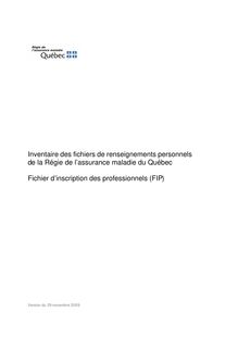 Inventaire des fichiers de renseignements personnels de la Régie de l  assurance maladie du Québec