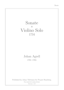 Partition Sonata II en A major, Sonata a violon Sono, Agrell, Johan