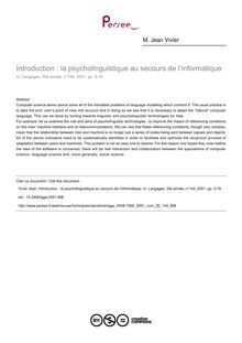 Introduction : la psycholinguistique au secours de l’informatique - article ; n°144 ; vol.35, pg 3-19