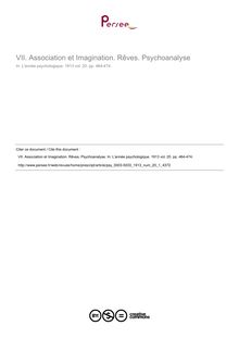 Association et Imagination. Rêves. Psychoanalyse - compte-rendu ; n°1 ; vol.20, pg 464-474