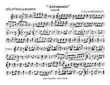 Partition clarinette 2&3 (B♭), Automania, Galop, Laurendeau, Louis Philippe