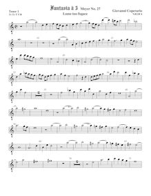Partition ténor viole de gambe 1, octave aigu clef, Fantasia pour 5 violes de gambe, RC 27