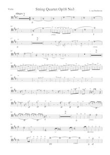 Partition viole de gambe, corde quatuor No.3, Op.18/3, D major, Beethoven, Ludwig van par Ludwig van Beethoven
