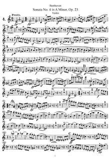 Partition de violon, violon Sonata No.4, Op.23, A Minor