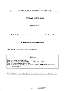 Français 2005 Sciences Economiques et Sociales Baccalauréat général