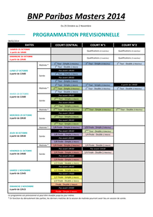 Programme - BNP Paribas Masters 2014 Paris Bercy