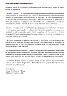 COMUNICADO ACLARATORIO – Mossack Fonseca (Colombia)