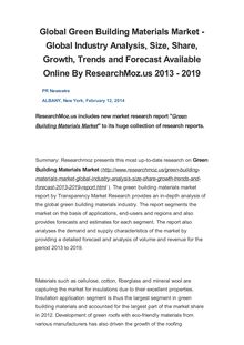 Global Green Building Materials Market - Global Industry Analysis, Size, Share, Growth, Trends and Forecast Available Online By ResearchMoz.us 2013 - 2019